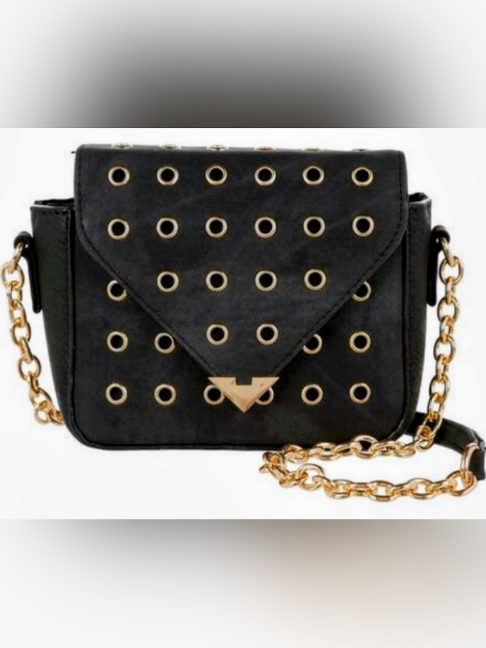 Black Grommet Mini Crossbody Bag